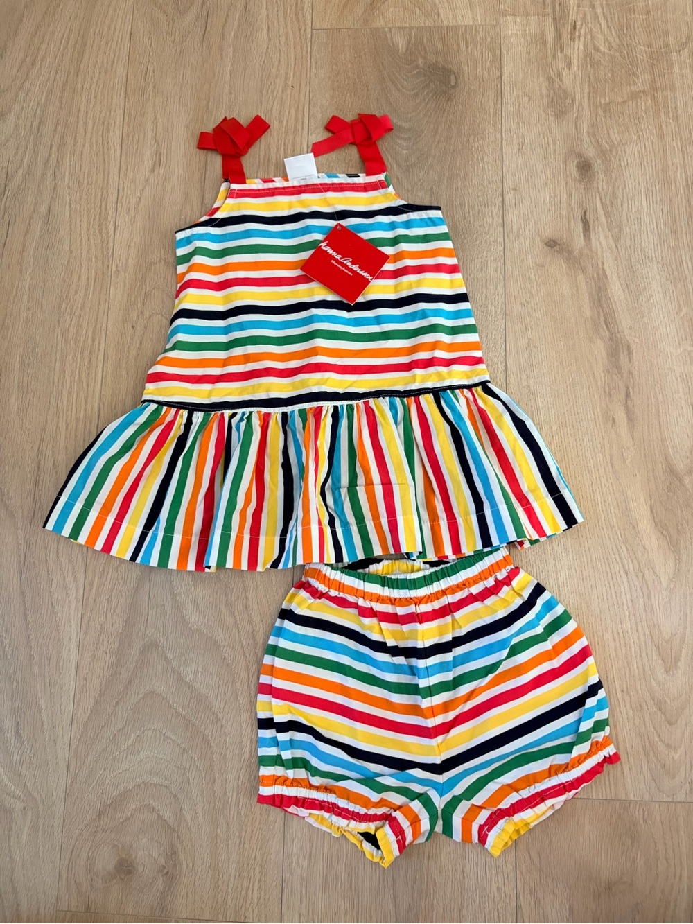 Hanna Anderson Girls Rainbow Stripe Tank Top & Shorts Set